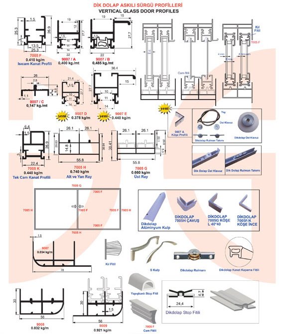 Okov - Aluminijum - Utkan STAR Vertical Glass Door Profiles