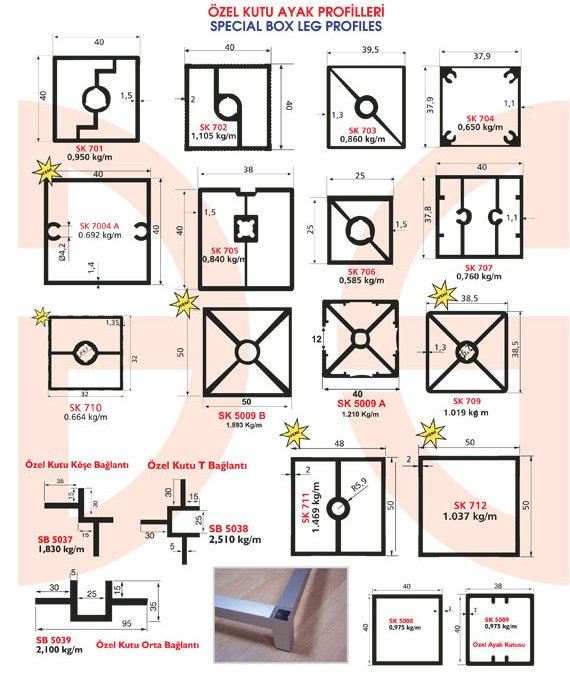 Okov - Aluminijum - Utkan STAR Special Box Leg Profiles